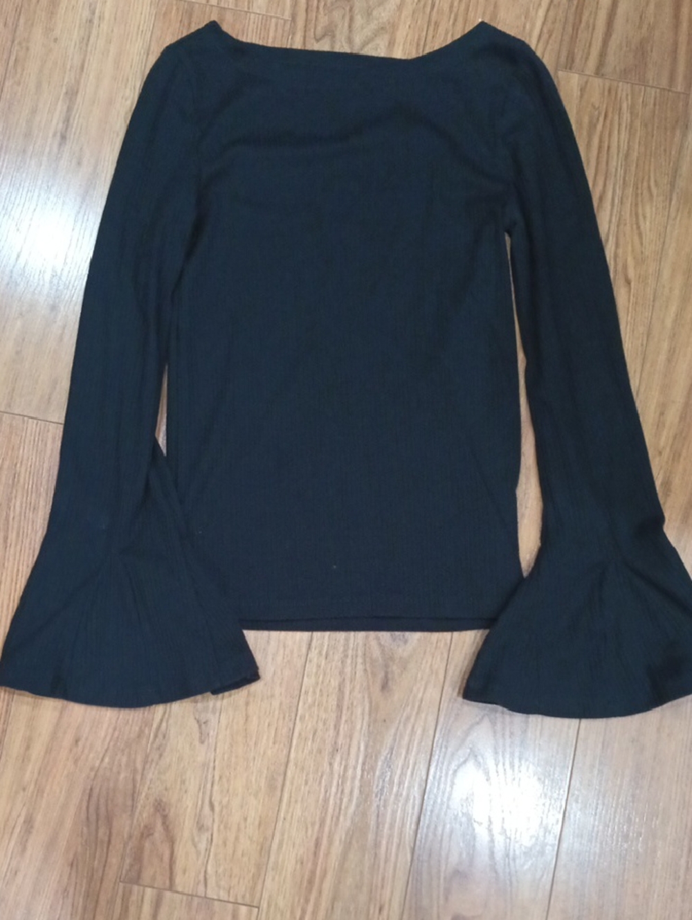 GAP Black Ribbed Long-Sleeve Top with Bell Cuffs